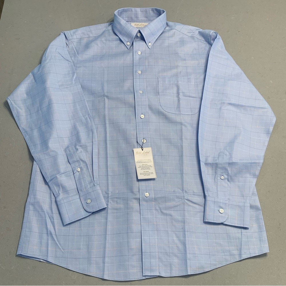 Gold Label Roundtree & Yorke Fitted Dress Shirt Blue Grid Check Size 16 1/2 - 35 - Picture 3 of 11